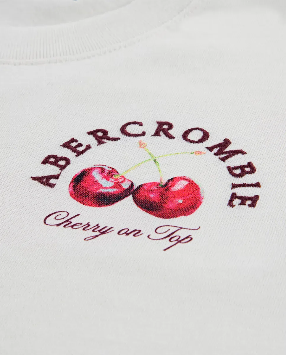 Квадратная футболка с принтом вишен от Abercrombie Kids, кремовый — фото 3