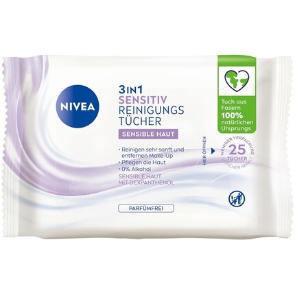 

Очищающие салфетки NIVEA 3в1 для чувствительной кожи с декспантенолом, 25 шт.