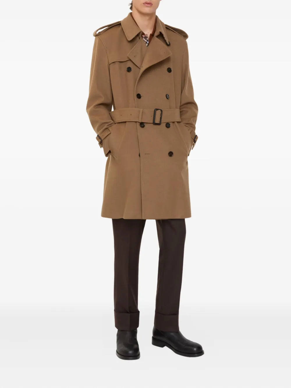 Кашемировый тренч с поясом Burberry, коричневый — фото 3