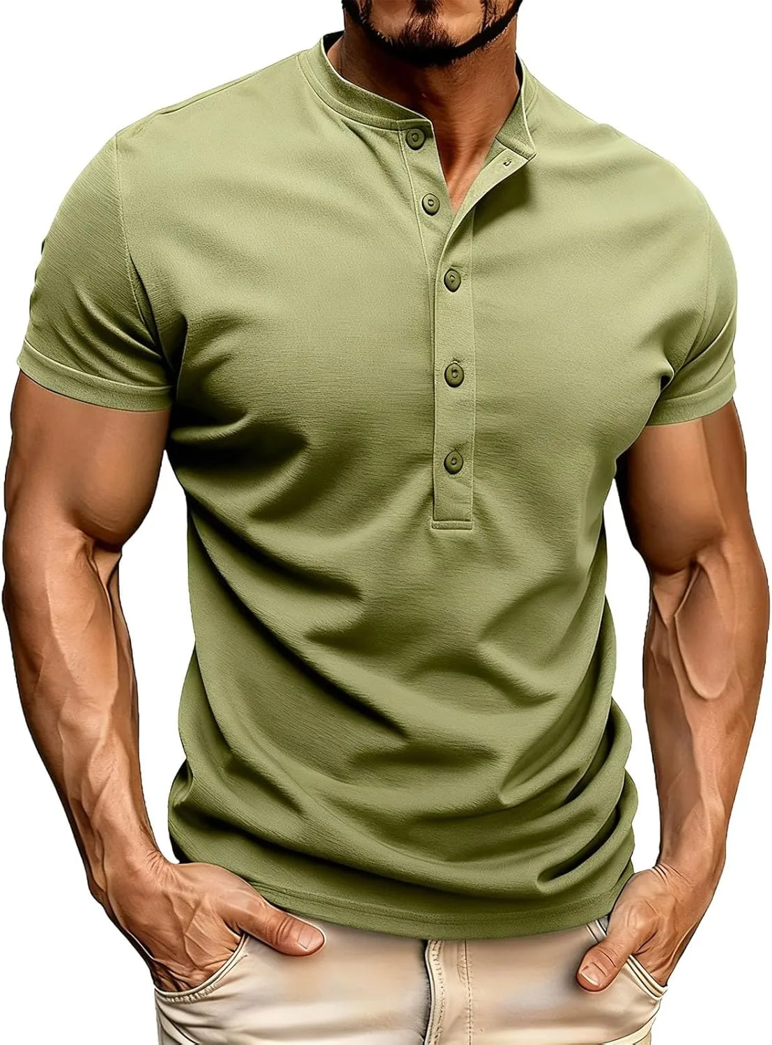 

Мужская футболка хенли с коротким рукавом Muscle Fit для тренировок Xiaojmake
