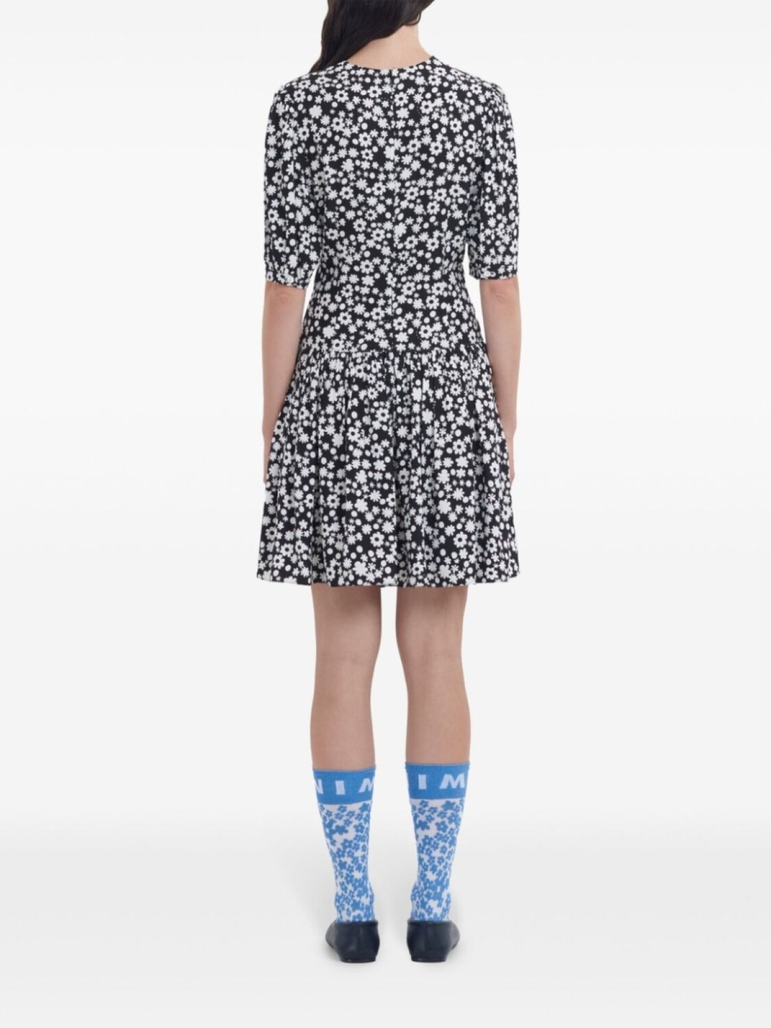 Marni платье мини с цветочным принтом, черный — фото 4