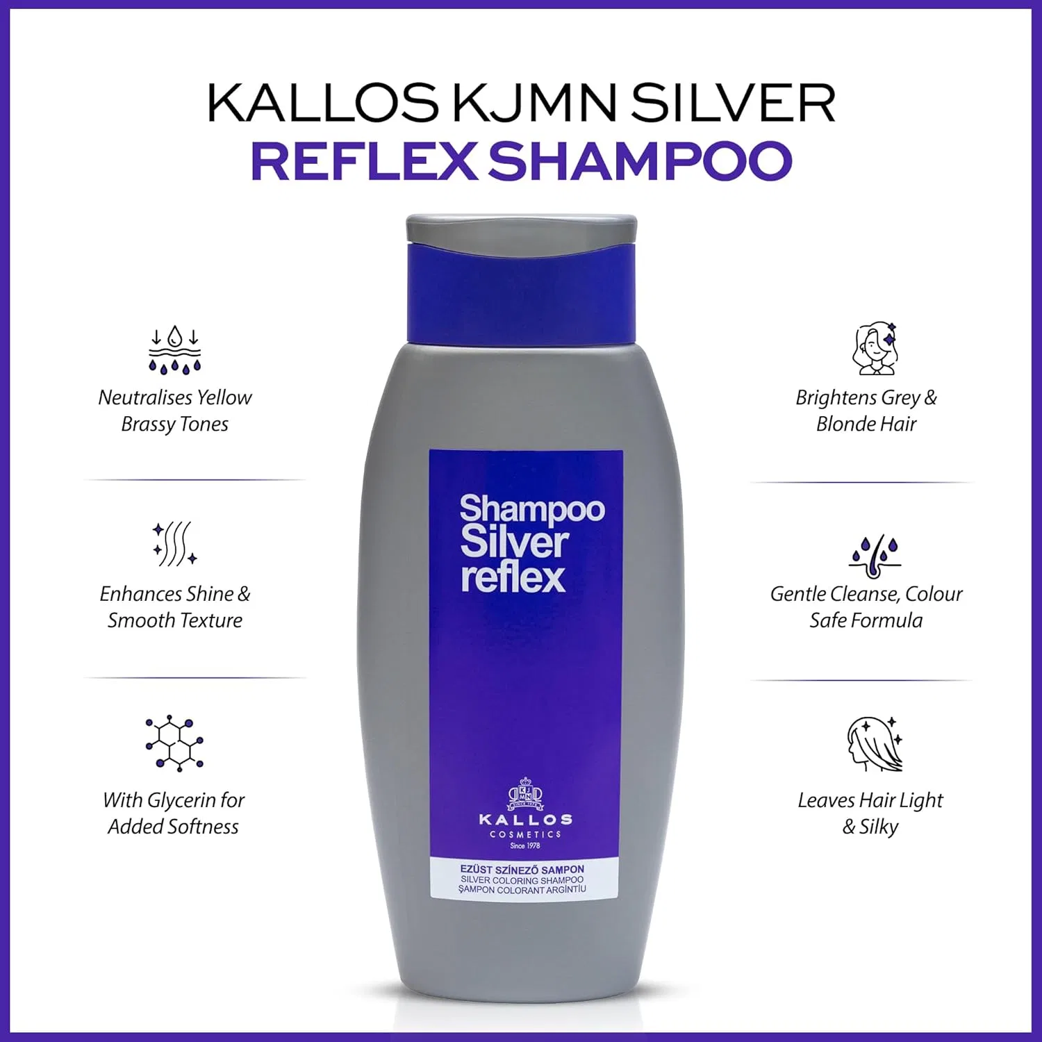 Оттеночный шампунь Kallos Cosmetics Silver Reflex для светлых и седых волос Kallos — фото 2