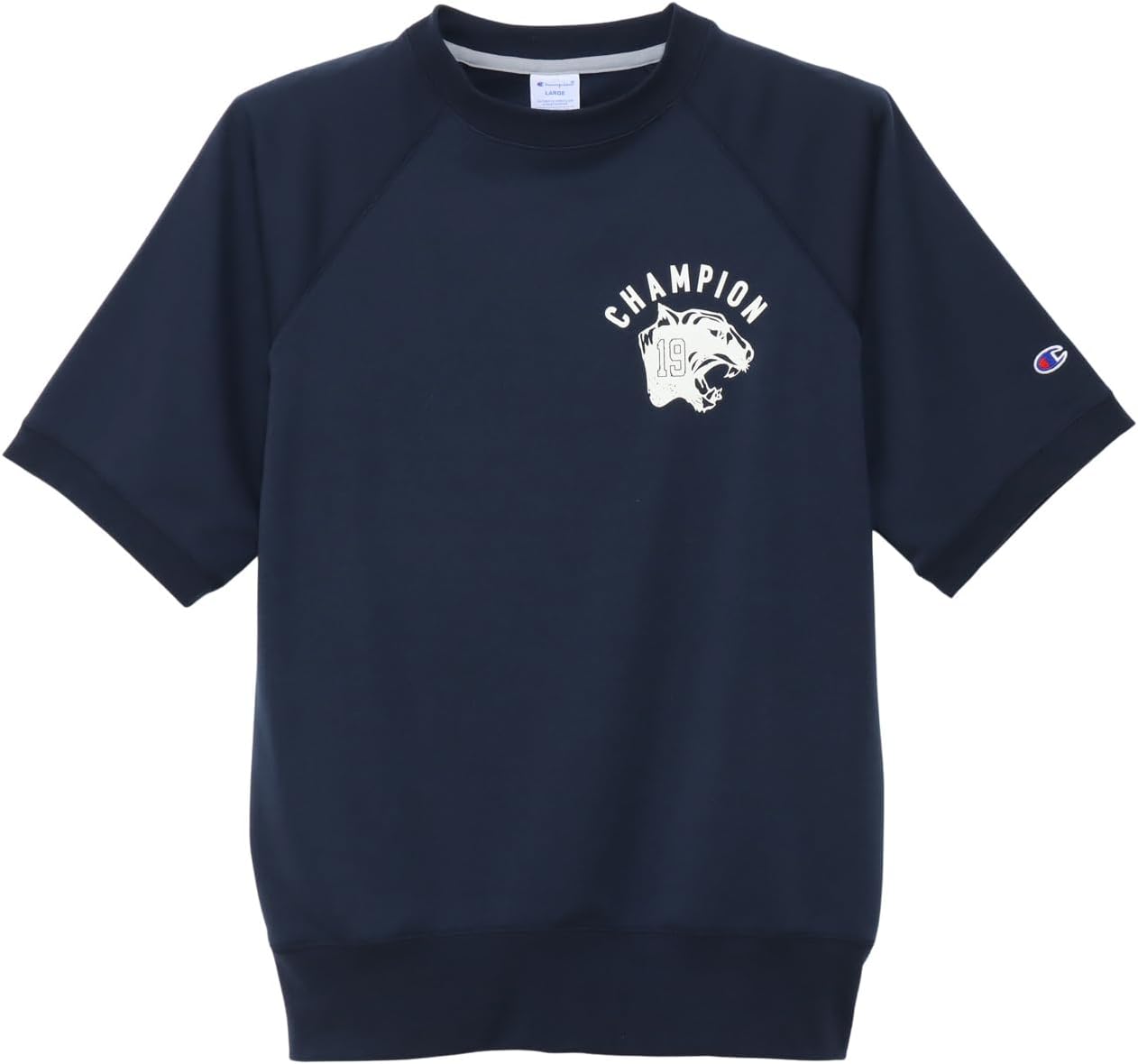 

Мужская толстовка Champion из махровой ткани Tech Weave с коротким рукавом и круглым вырезом, C3-DG001, короткий рукав, эластичная, защита от УФ-излучения, быстросохнущая, с графическим логотипом, темно-синий