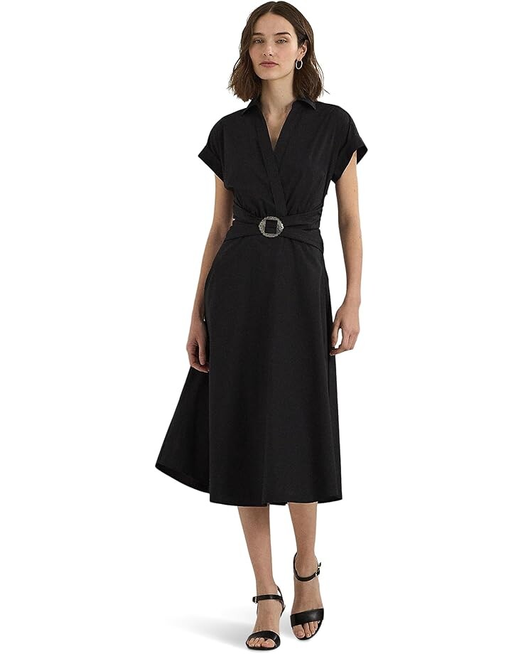 

Платье Lauren Ralph Lauren Stretch-Cotton Blend Surplice Dress, черный