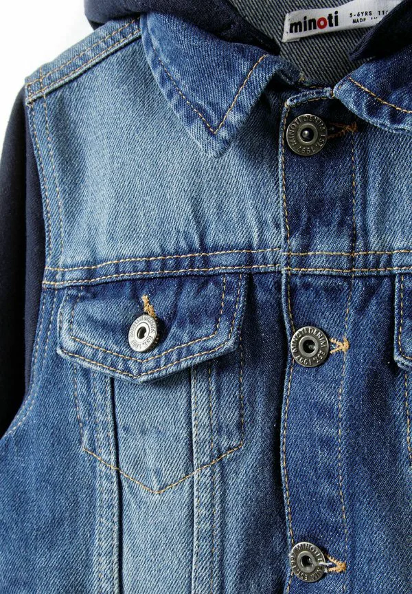 Джинсовая куртка с флисовым капюшоном и рукавами Minoti, Blue Denim — фото 4