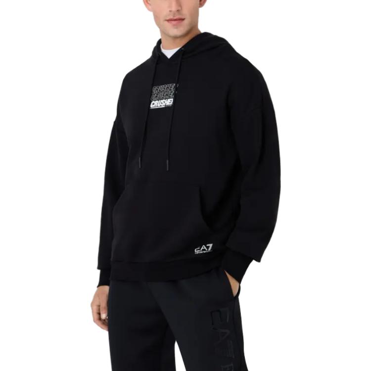 EA7 Хлопковый худи с принтом-слоганом EMPORIO ARMANI, черный — фото 4