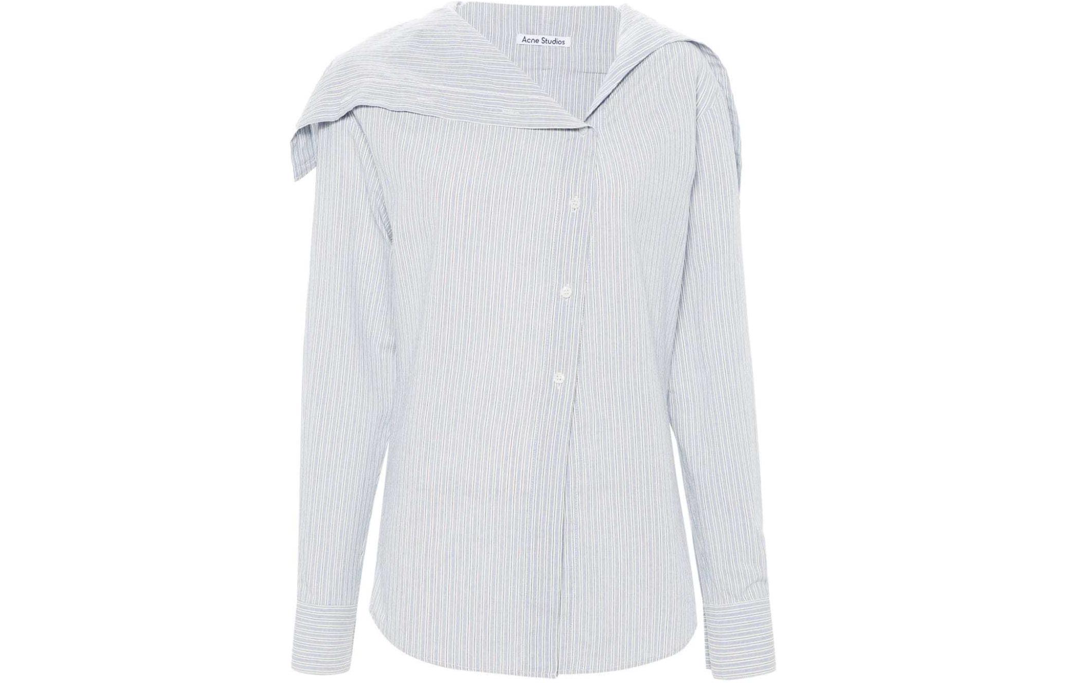 

Полосатая Футболка с Детализированным Открытым Плечом Acne Studios, Сине-Белая