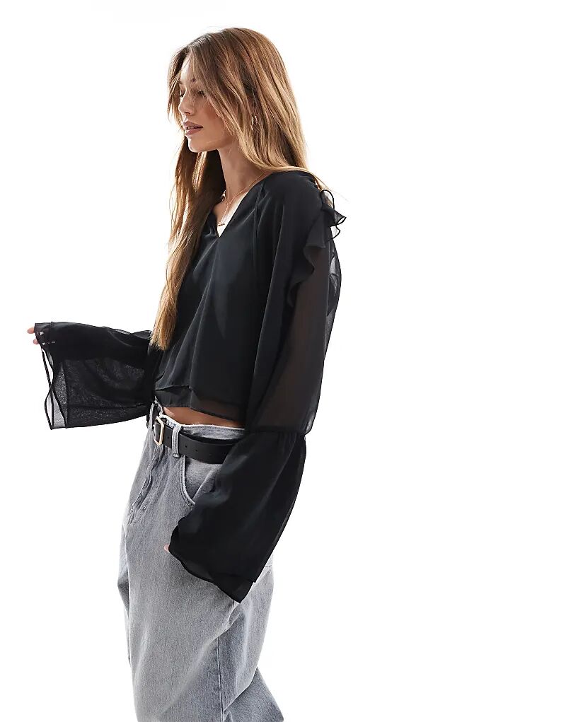

Блузка с шифоновыми рукавами черного цвета ASOS DESIGN