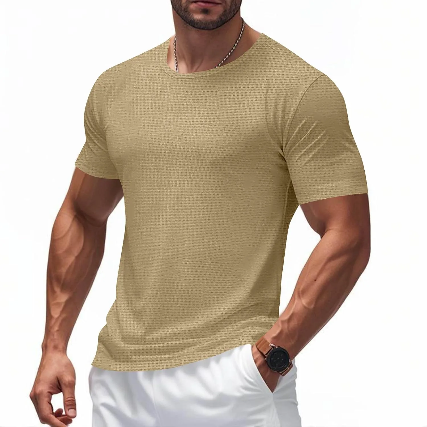 

Мужская футболка с коротким рукавом Casual Plain Crew Neck Basic Tees Quick Dry OSFVNOXV