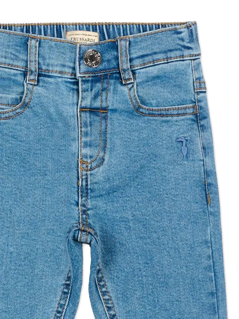 Джинсы на резинке с вышитым логотипом Trussardi Junior, синий — фото 3