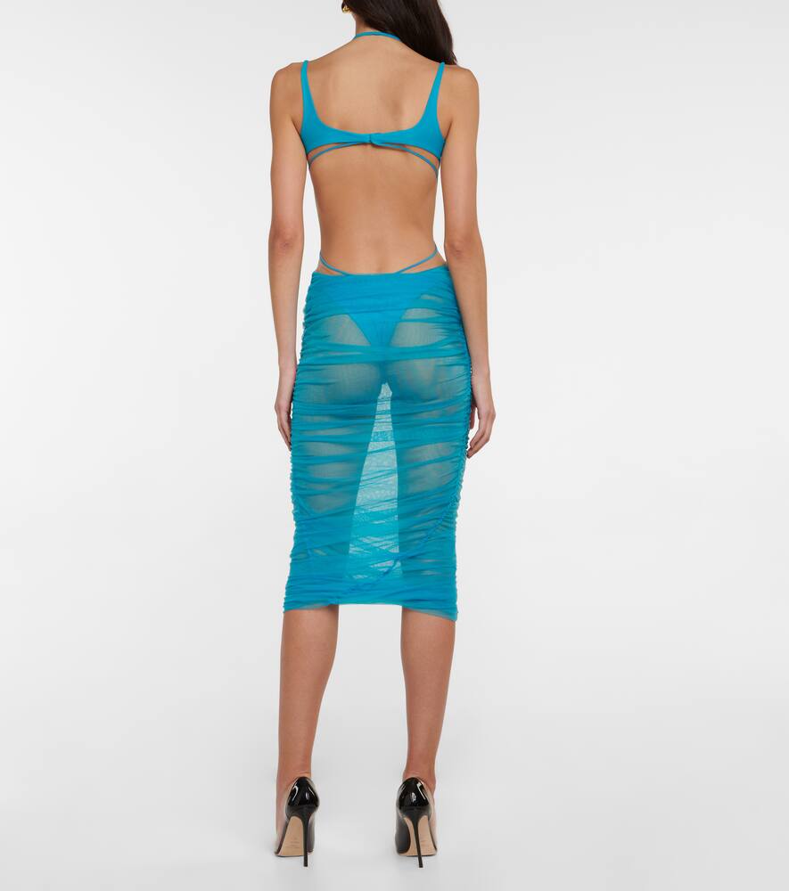 Платье миди из тюля с ажурными вставками Mugler, Azur/Nude 01 — фото 3