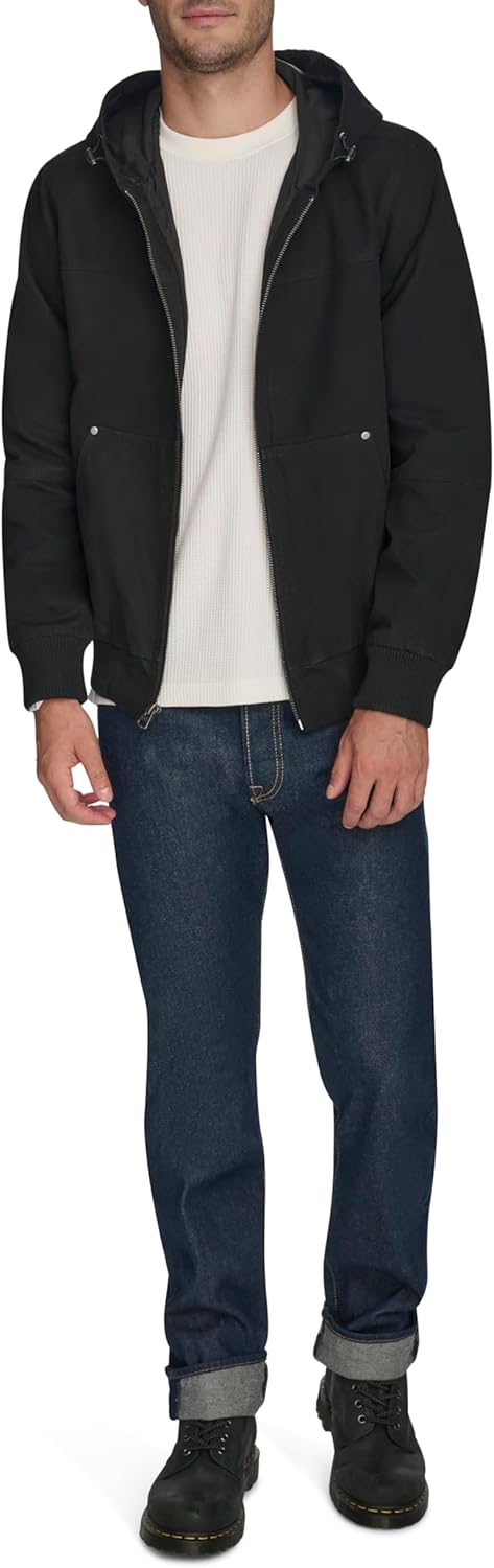 Мужская рабочая куртка-бомбер Levi's из хлопчатобумажной ткани с капюшоном (стандартные размеры, большие и высокие), Black Lightweight — фото 2