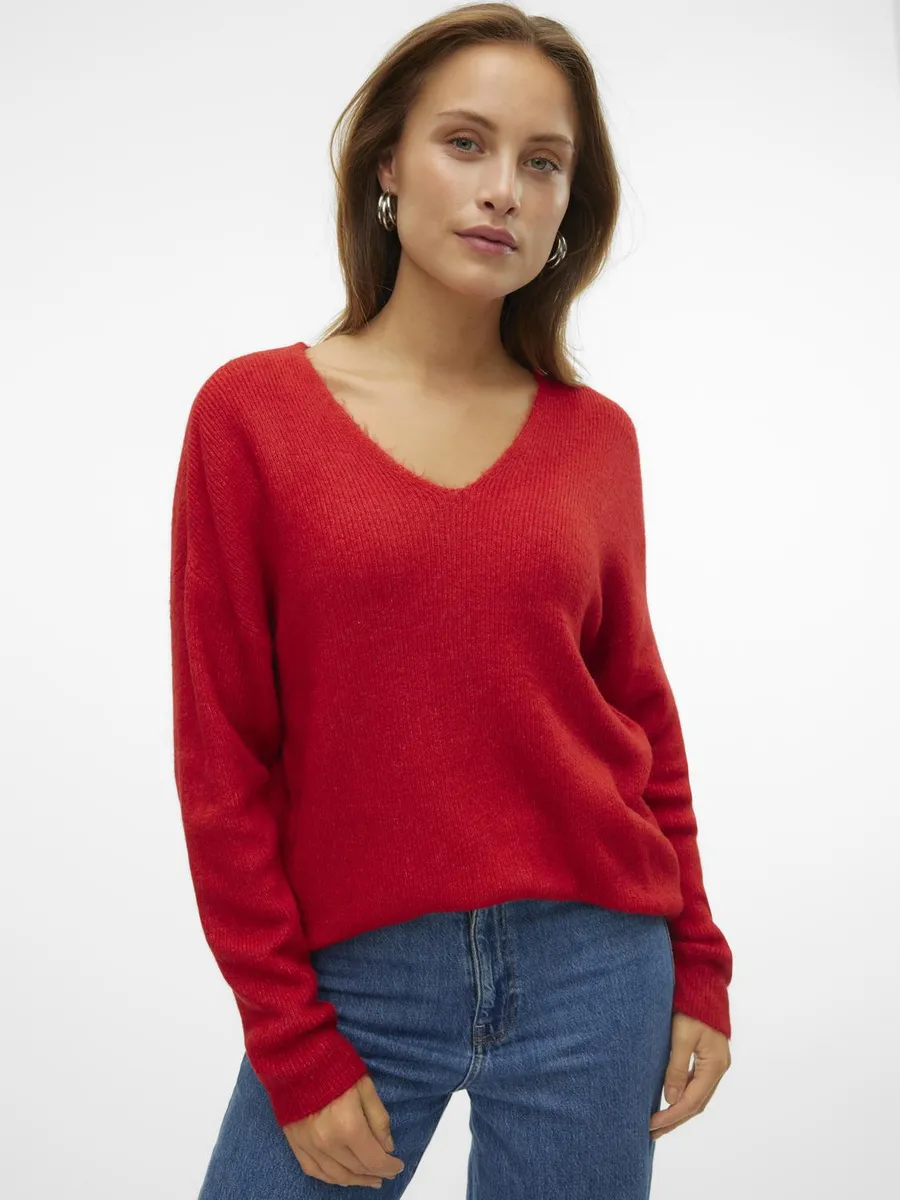 

Свитер Vero Moda с V-образным вырезом "VMCREWLEFILE LS V-NECK BLOUSE NOOS", цвет Salsa Detail:Melange