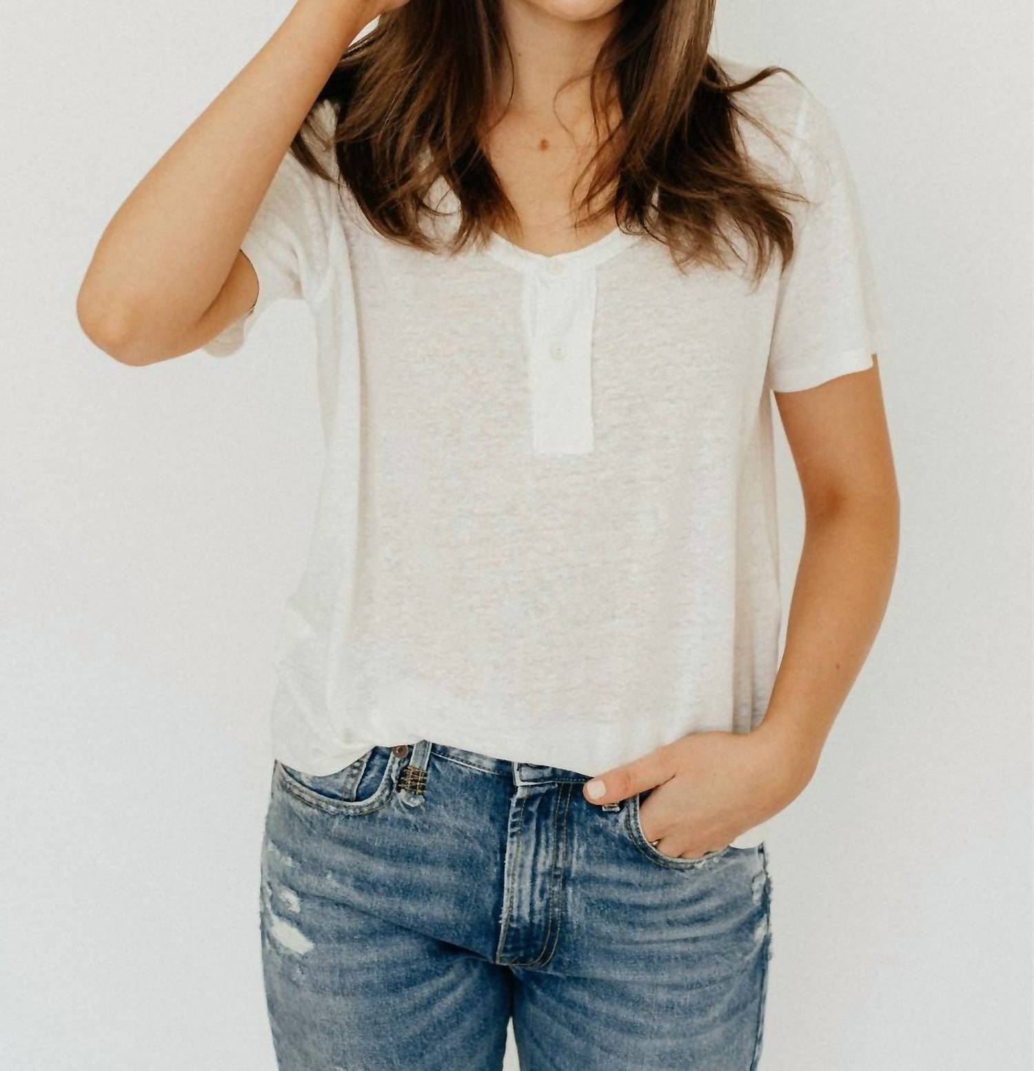 

Футболка Henley с низким вырезом цвета экрю R13, цвет ecru