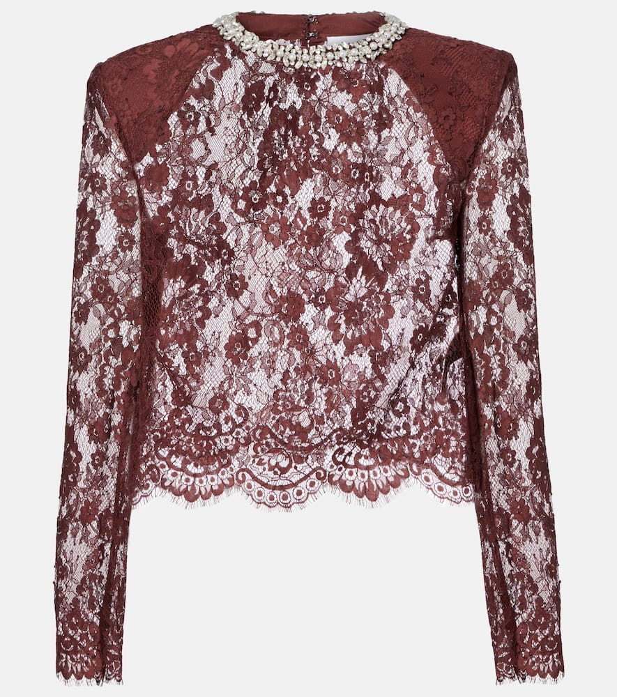 

Топ с кружевной отделкой Self-Portrait, Brown