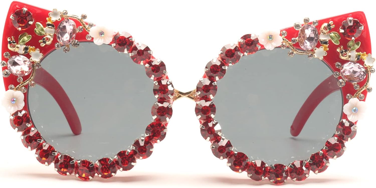 

Крупные солнцезащитные очки с бриллиантами, женские солнцезащитные очки «кошачий глаз» со стразами, винтажные женские сверкающие солнцезащитные очки для вечеринок mincl, Red