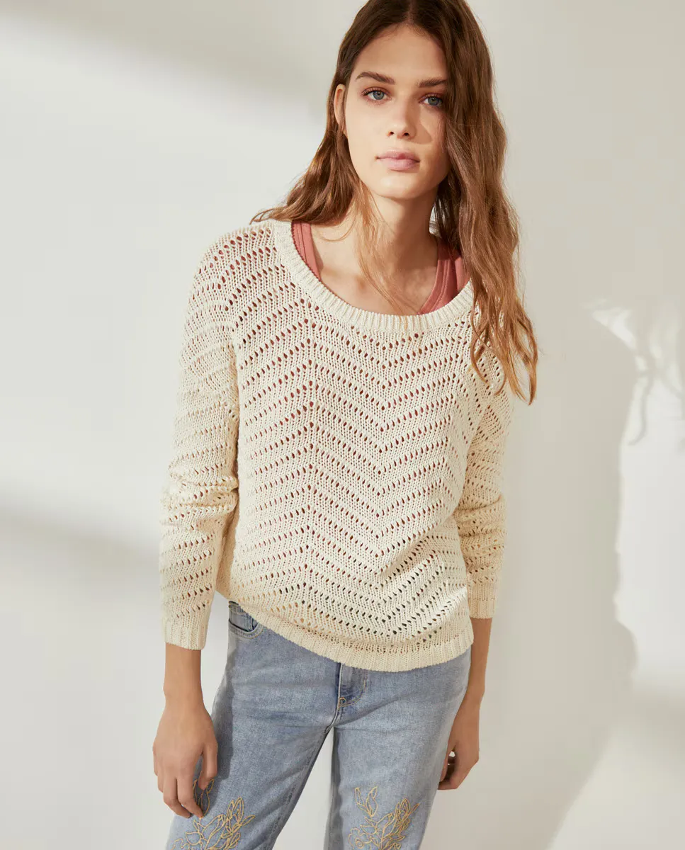 

Женский ажурный свитер с круглым вырезом Southern Cotton, цвет Blanco roto