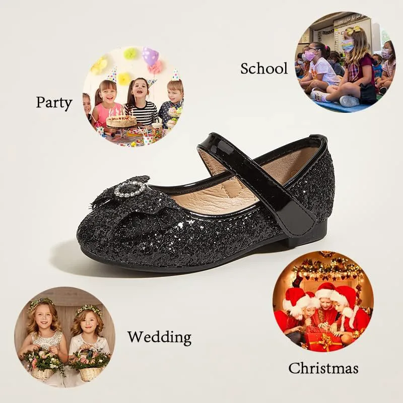 

Для малышей K KIP WOK Платье Mary Jane для девочки с блестящей отделкой и туфли с цветком для балета или свадьбы, черный