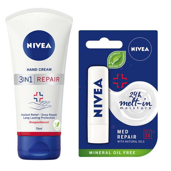 

Набор восстанавливающей губной помады + крема для рук NIVEA