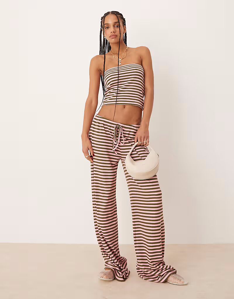 

Широкие брюки в полоску в зелено-розовую полоску Asos Design