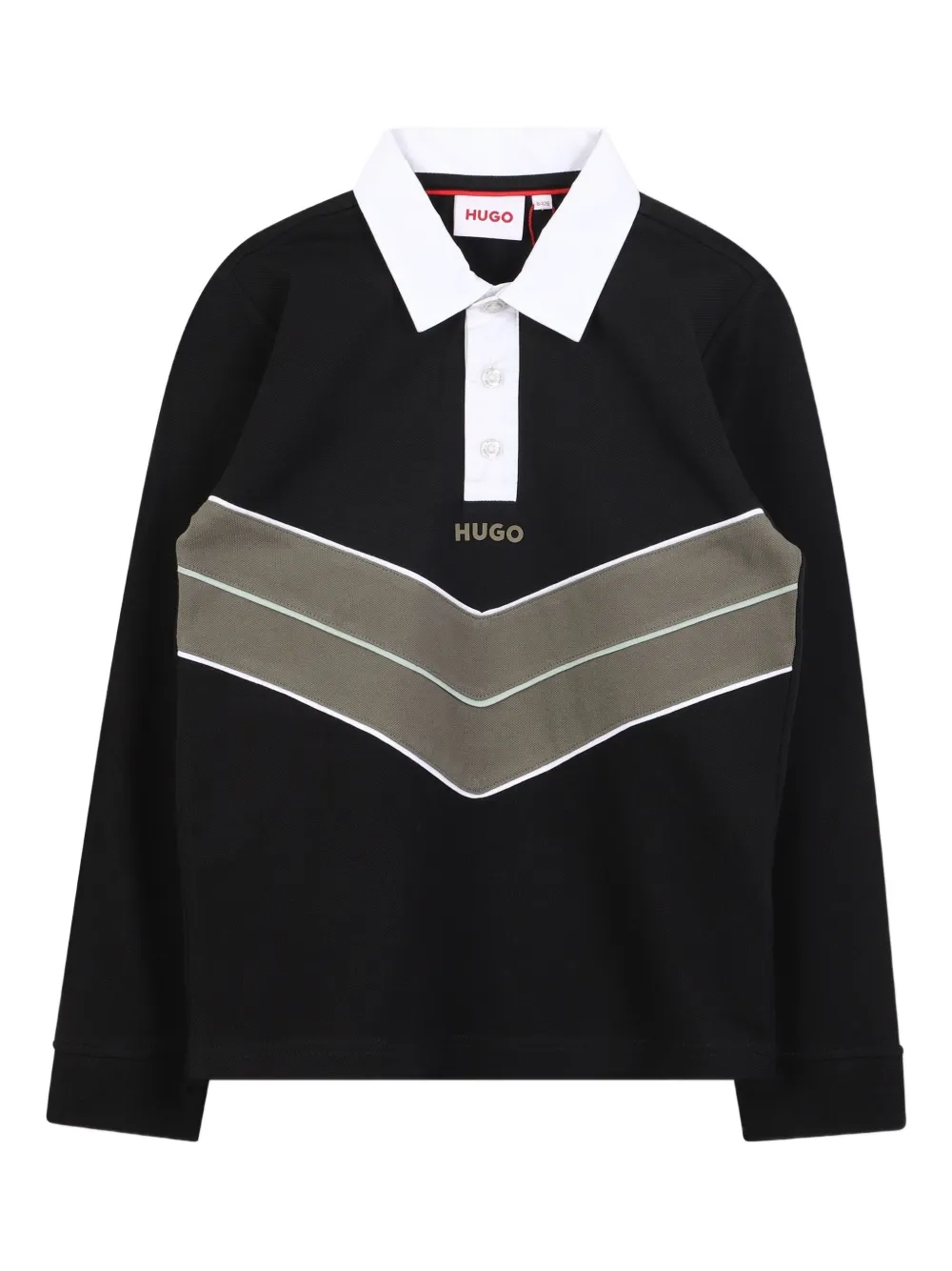 

Рубашка поло с длинными рукавами и узором шеврон HUGO KIDS, черный