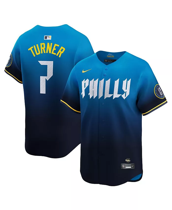 

Мужская синяя бейсбольная майка Philadelphia Phillies 2024 City Connect Limited с именем игрока Trea Turner Nike