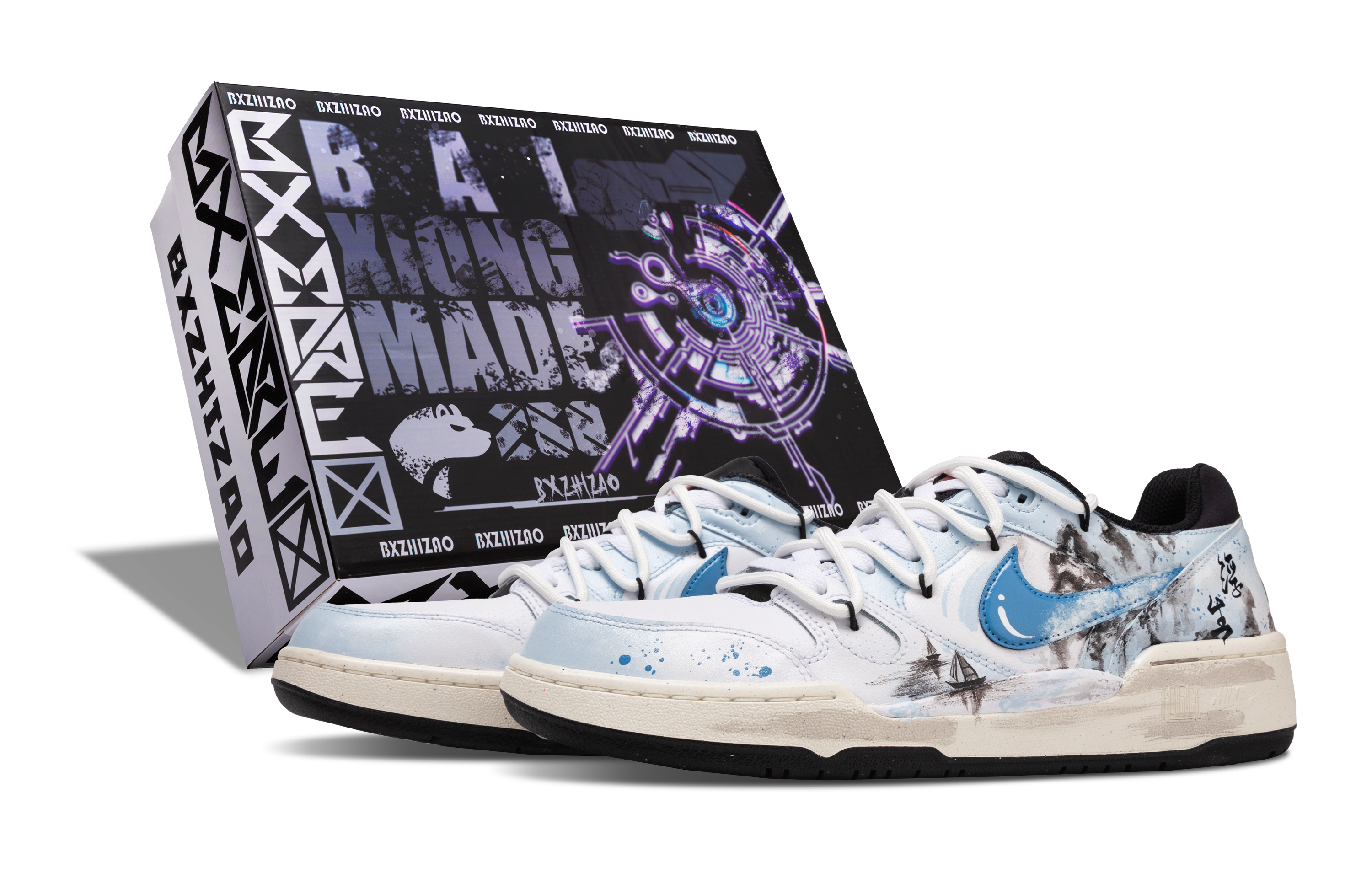 

Nike Кроссовки для скейтбординга Full Force, износостойкие, низкие, мужские, сине-белые