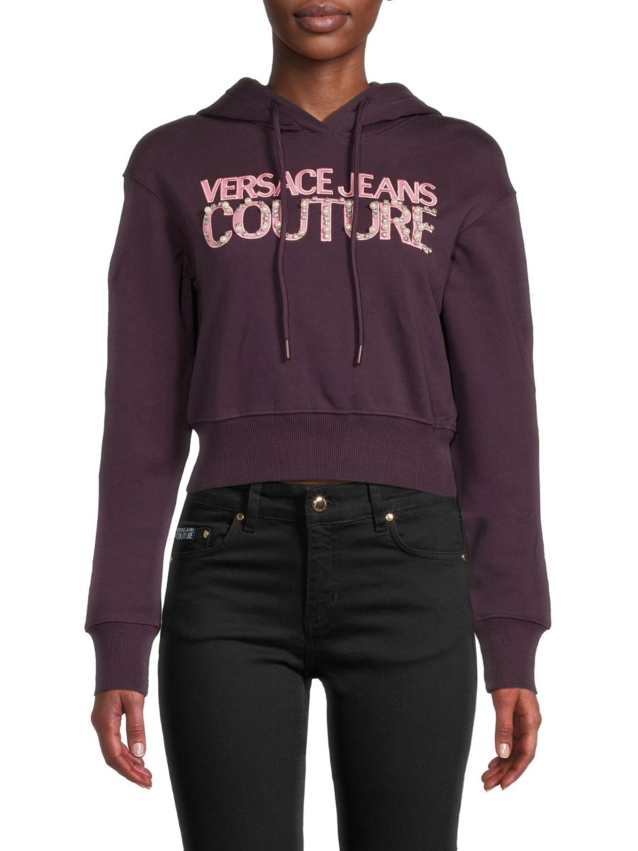 

Укороченная толстовка с капюшоном и логотипом Versace Jeans Couture, цвет Plum