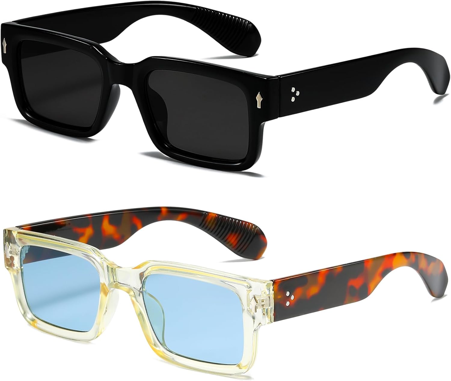 

Солнцезащитные очки EYLRIM в квадратной оправе для женщин и мужчин, модные массивные прямоугольные солнцезащитные очки черного цвета с защитой от УФ-излучения UV400, 2 Pack (Black/Grey+transparent Yellow Leopard Leg/Blue)