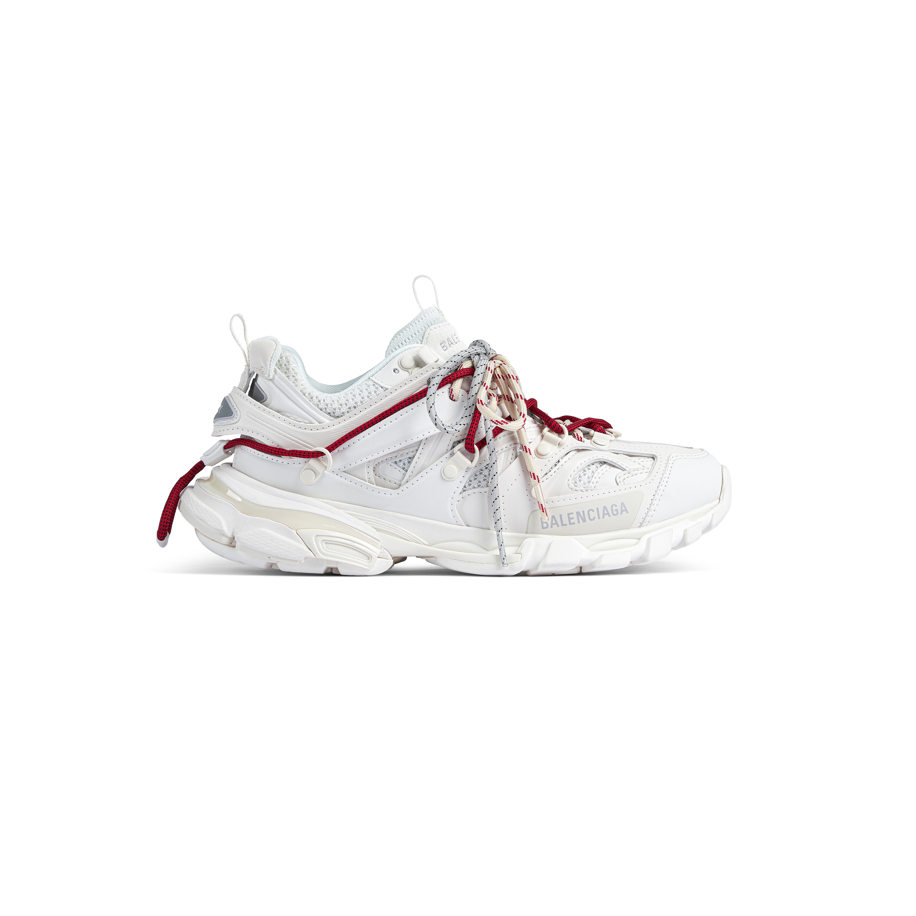 Женские кроссовки track trail на шнуровке в белом/красном/сером/черном цветах BALENCIAGA, белый/черный/серый/красный