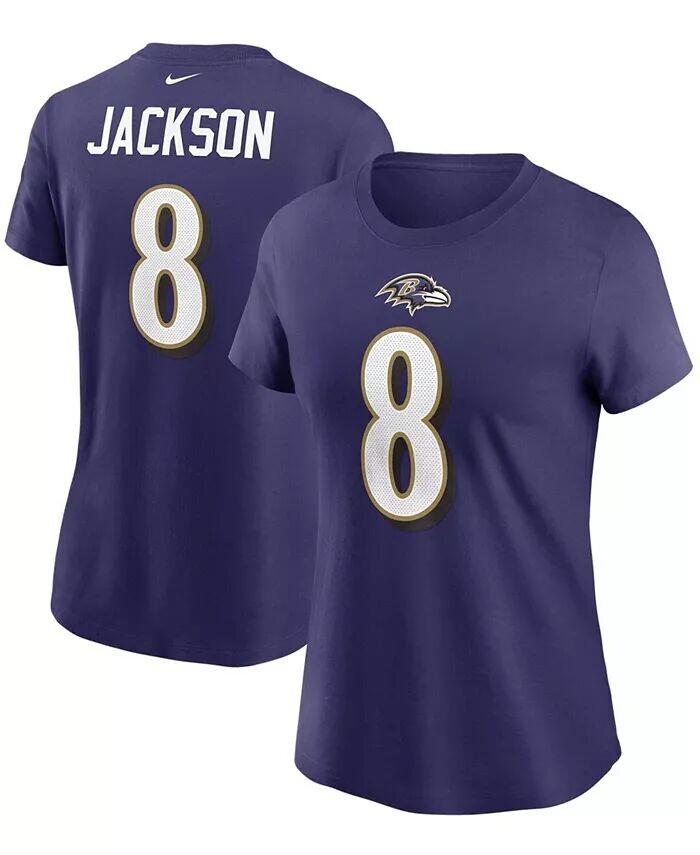 

Женская фиолетовая футболка Lamar Jackson Baltimore Ravens с именем и номером Nike