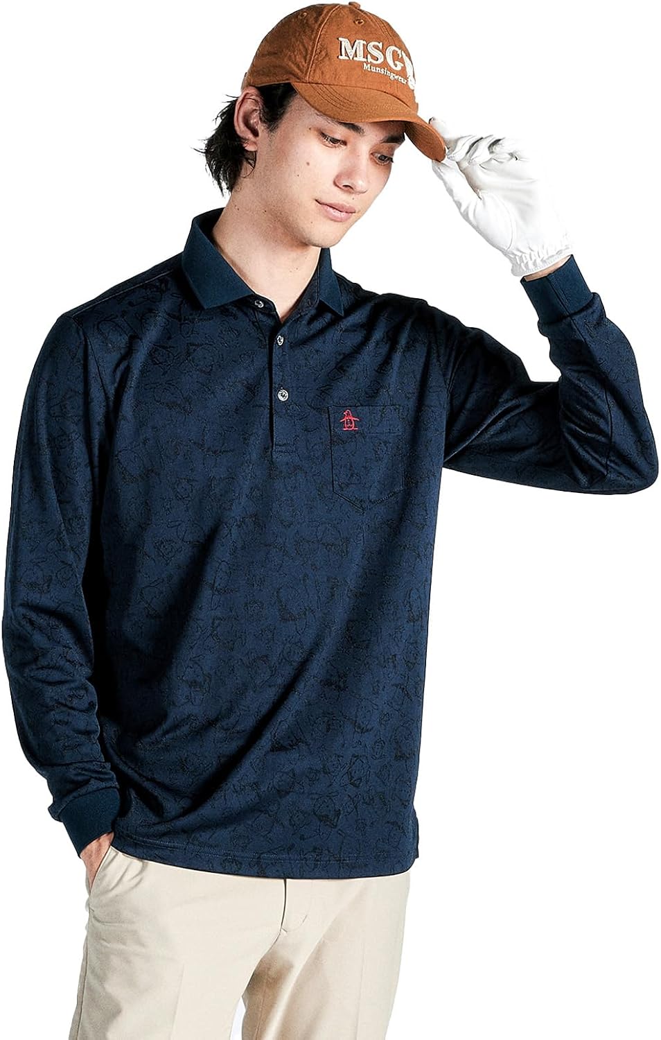 

Мужская рубашка-поло Munsing Wear MG4FLS80M с длинными рукавами, воротником, нагрудным карманом, жаккардовым рисунком Penguin, впитывающая пот, быстросохнущая, с защитой от УФ-излучения Munsingwear, темно-синий