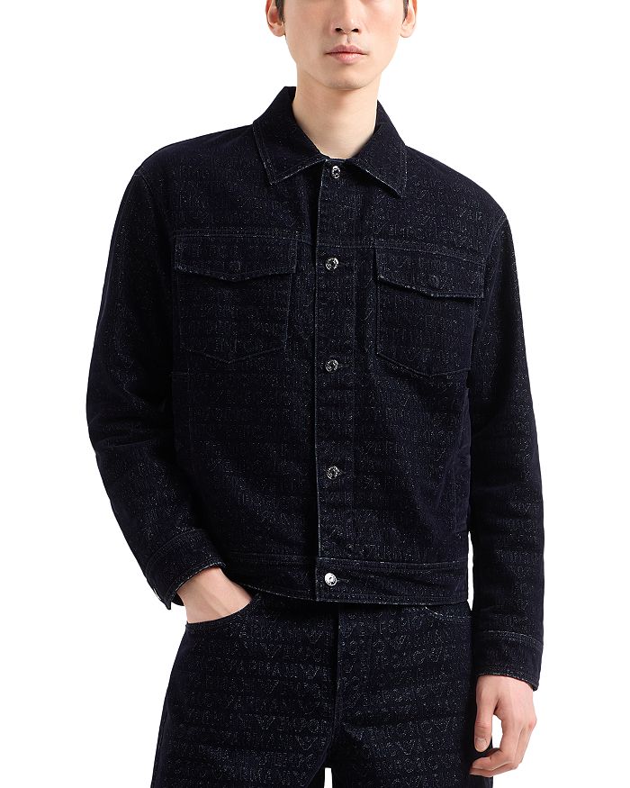 

Куртка джинсовая с флокированным узором, классического кроя Emporio Armani, синий