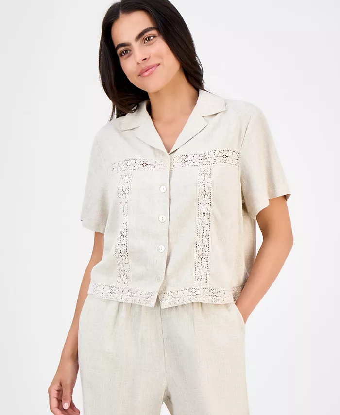 

Рубашка Petite Camp из смесовой льняной ткани And Now This, коричневый/бежевый