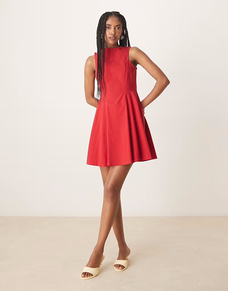 

ASOS DESIGN bengaline платье-мини без рукавов с открытой спиной красного цвета