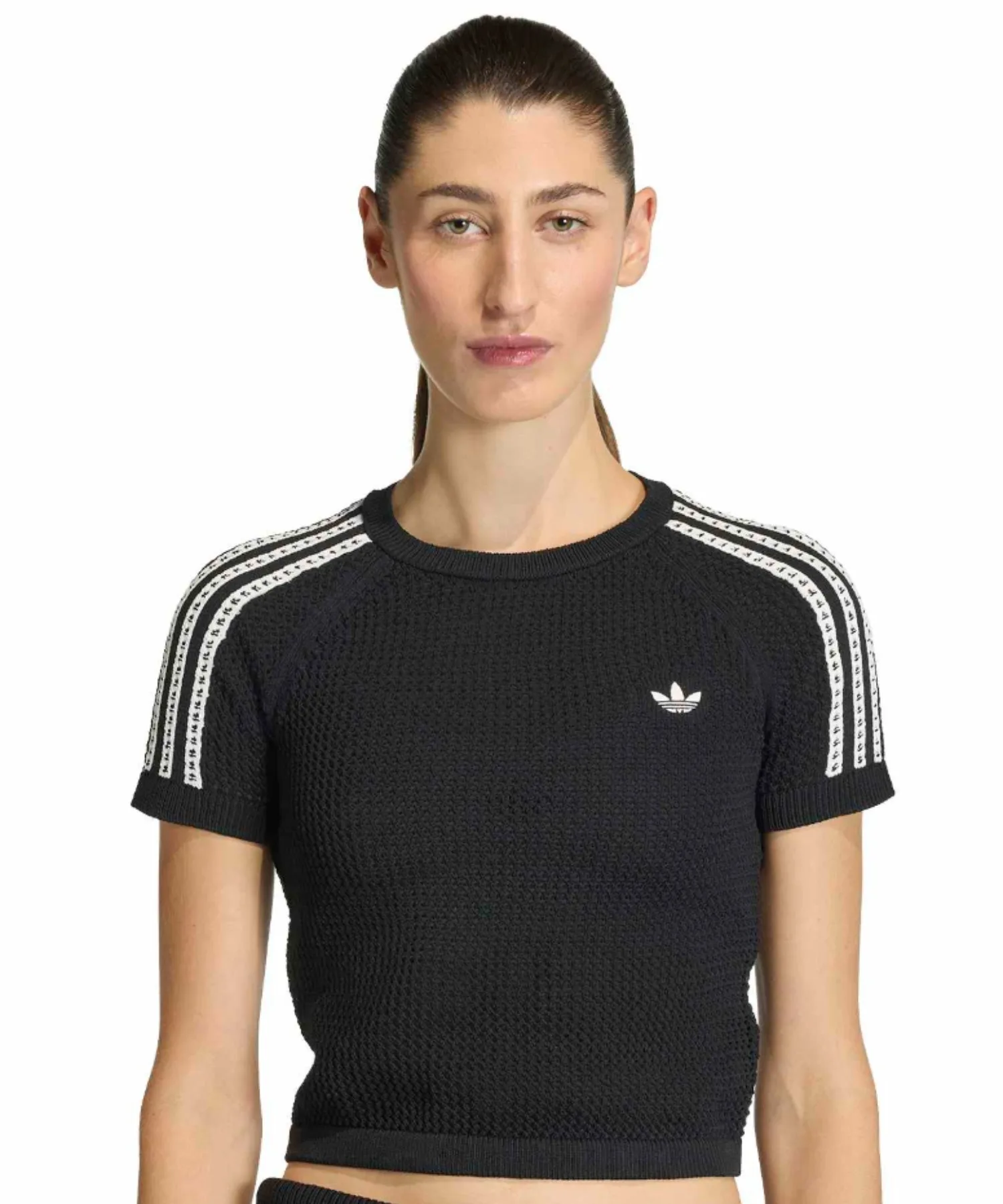 Женская футболка из вязаного полотна adidas KNITTED CROCHET CALI TEE чёрная