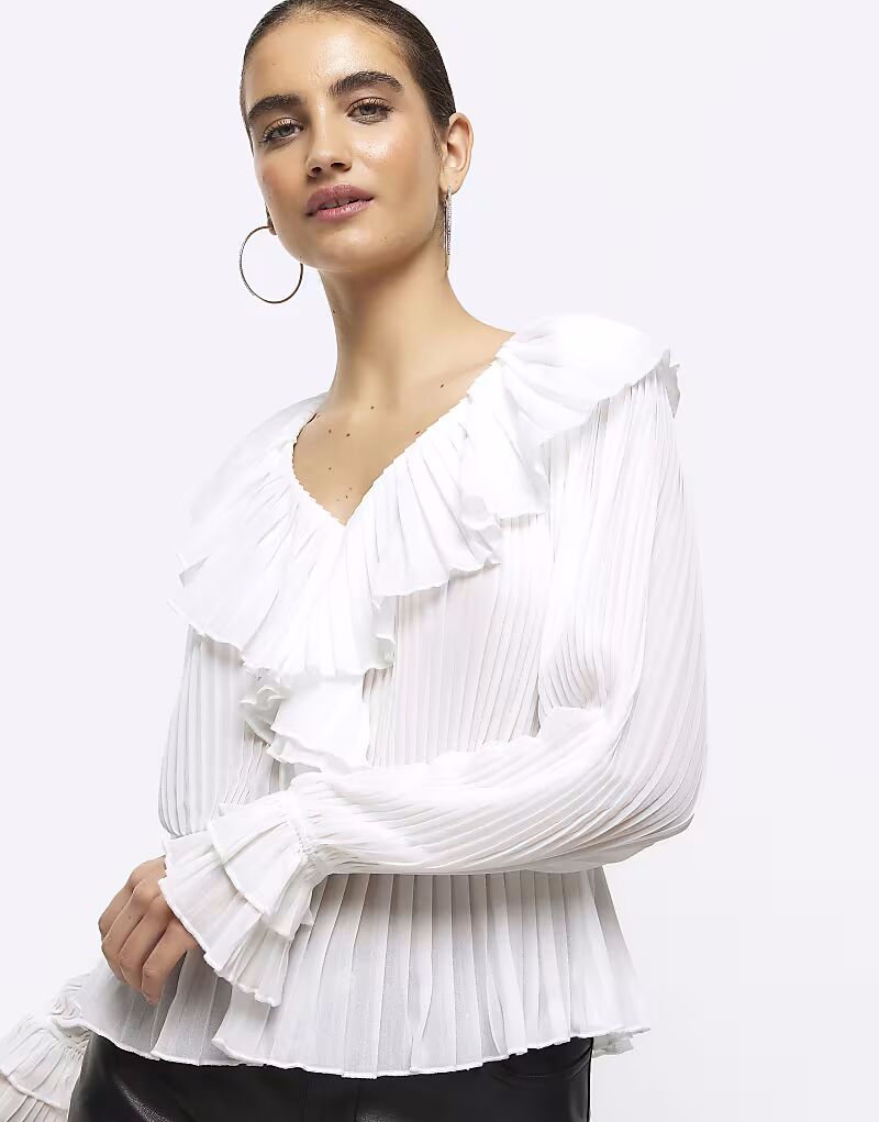 

Блузка River Island Plisse с оборками белого цвета