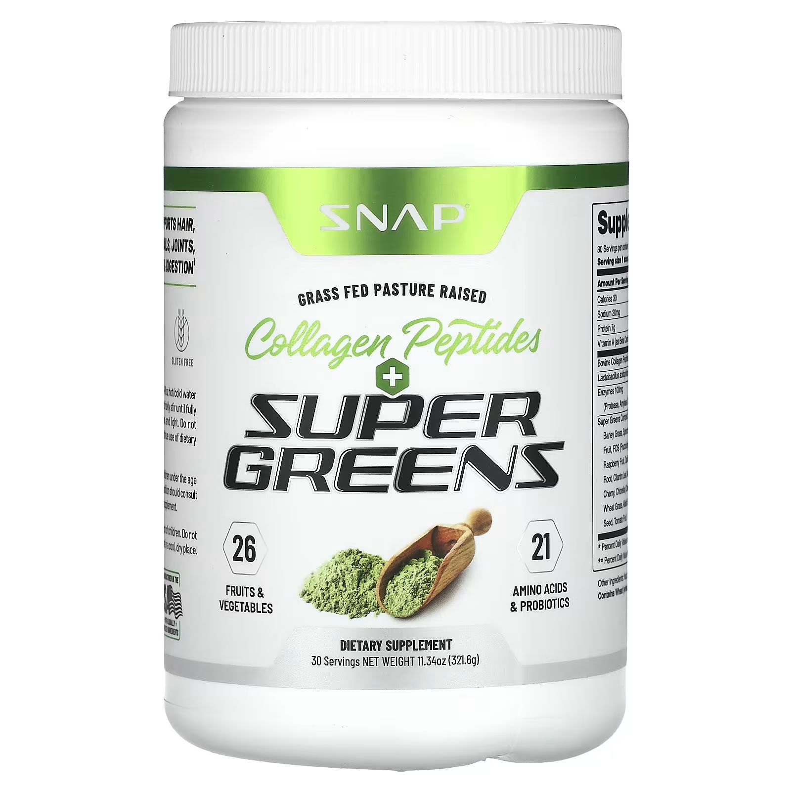 

Коллагеновые пептиды + Super Greens, 11,34 унции (321,6 г) Snap Supplements