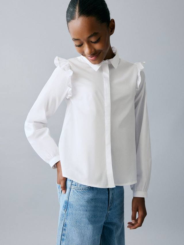 

Детская рубашка Carlota с длинными рукавами и рюшами из хлопка Mango, White