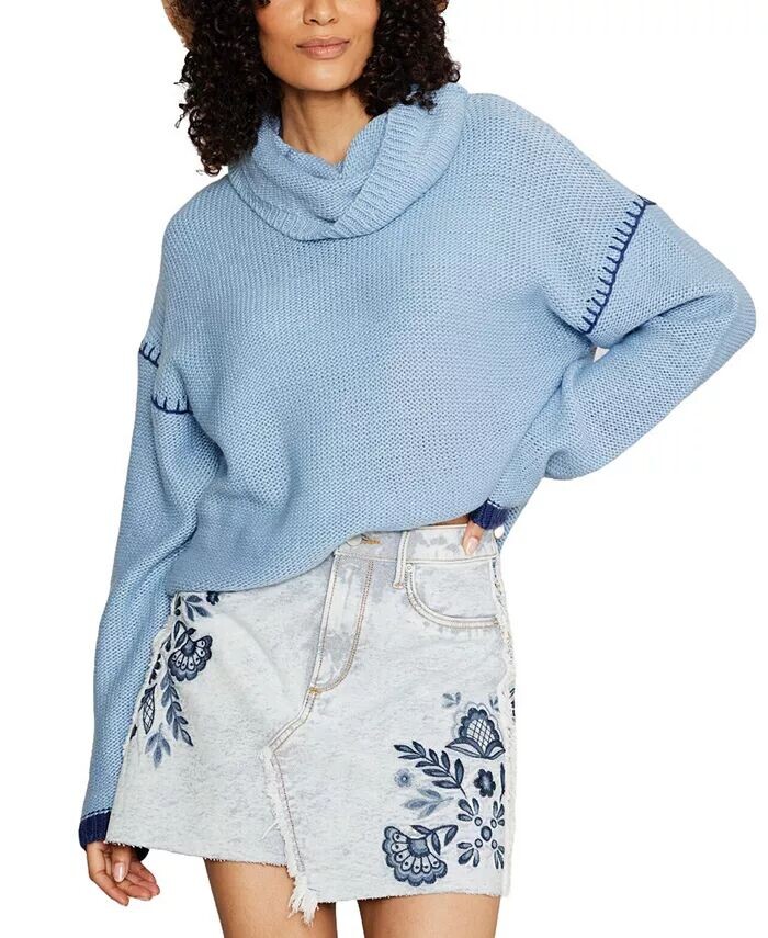 

Женский свитер с контрастной строчкой и воротником-хомут Driftwood, синий