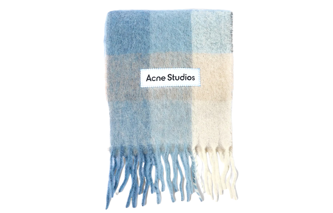 

Шарф в клетку с логотипом Acne Studios, синий