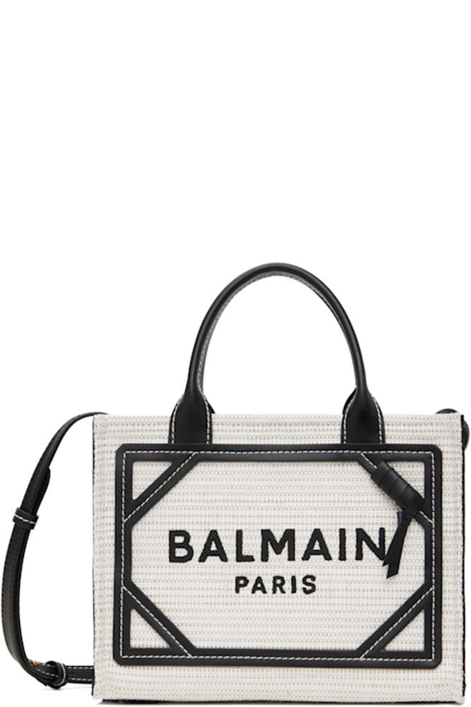 

Серо-черная маленькая сумка-тоут B-Army из рафии Balmain