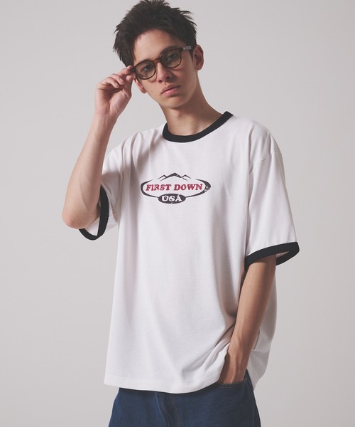 

Футболка с коротким рукавом, контрастная отделка, эффект льна FIRST DOWN, белый