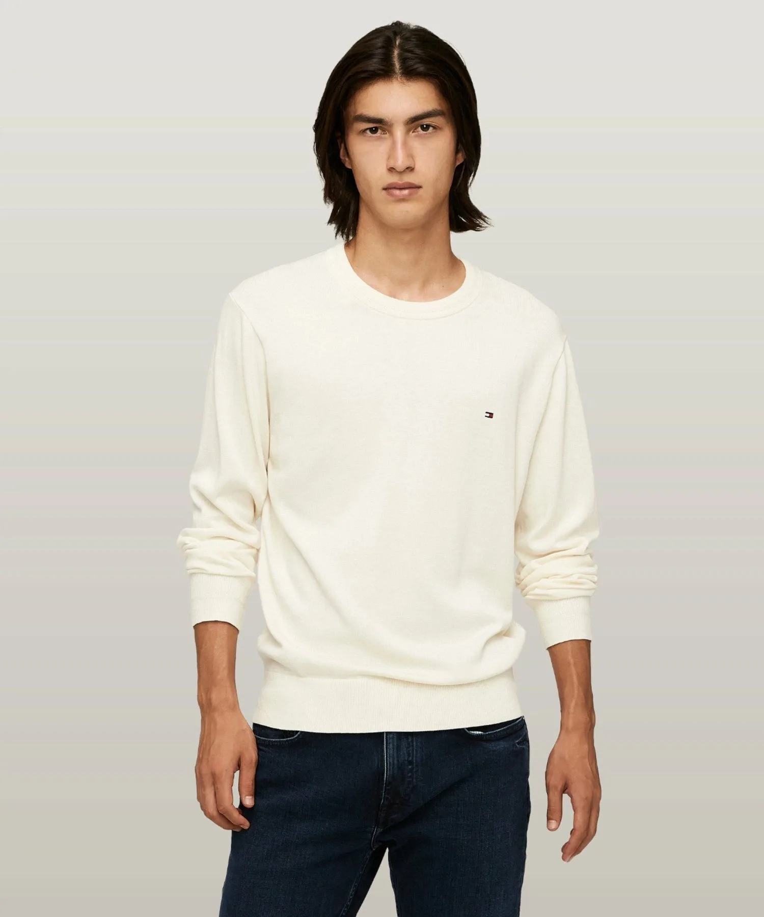 Вязаный свитер с круглым вырезом из смеси хлопка и шелка TOMMY HILFIGER, White YBI — фото 3