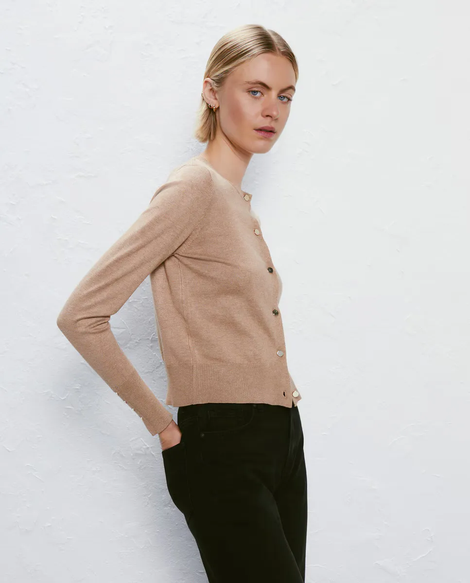 

Базовая вязаная женский кардиган с круглым вырезом Easy Wear, коричневый