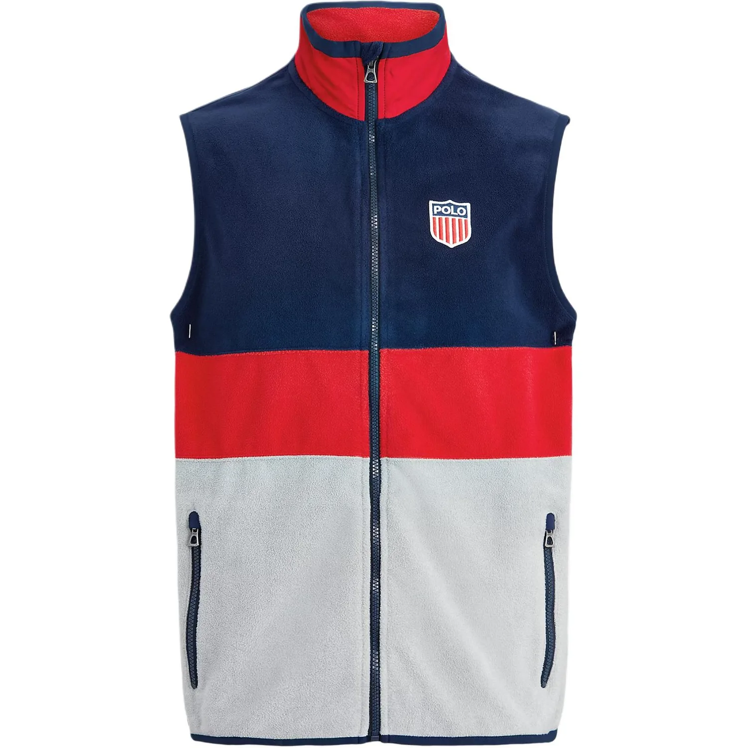 Polo Ralph Lauren Жилет мужской морской синий серый в стиле пэчворк с отложным воротником