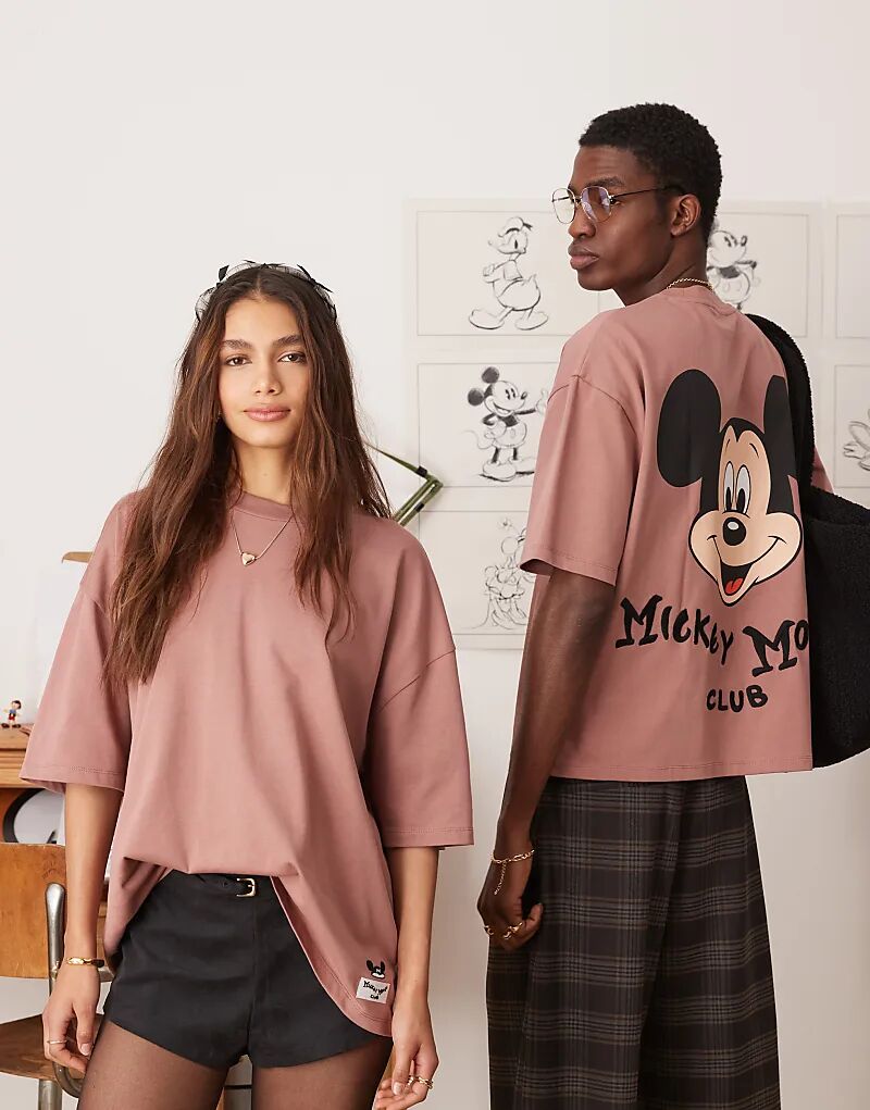 

Футболка Disney свободного кроя унисекс oversize с крупной вышивкой Микки Мауса на спине в пыльно-розовом цвете ASOS DESIGN