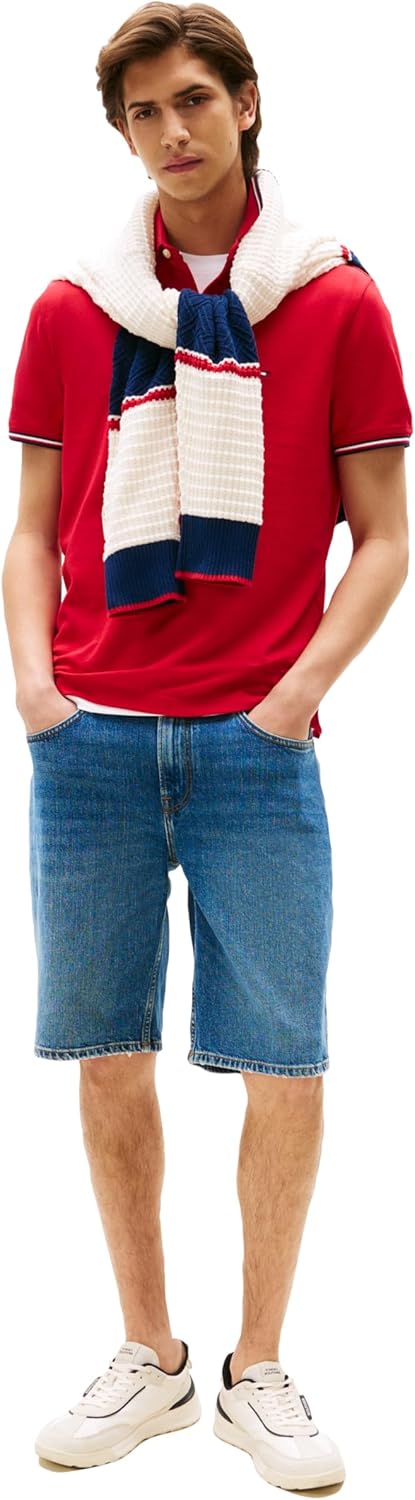 Мужские поло Tommy Hilfiger с коротким рукавом, классического кроя, с эластичными манжетами, Primary Red — фото 3