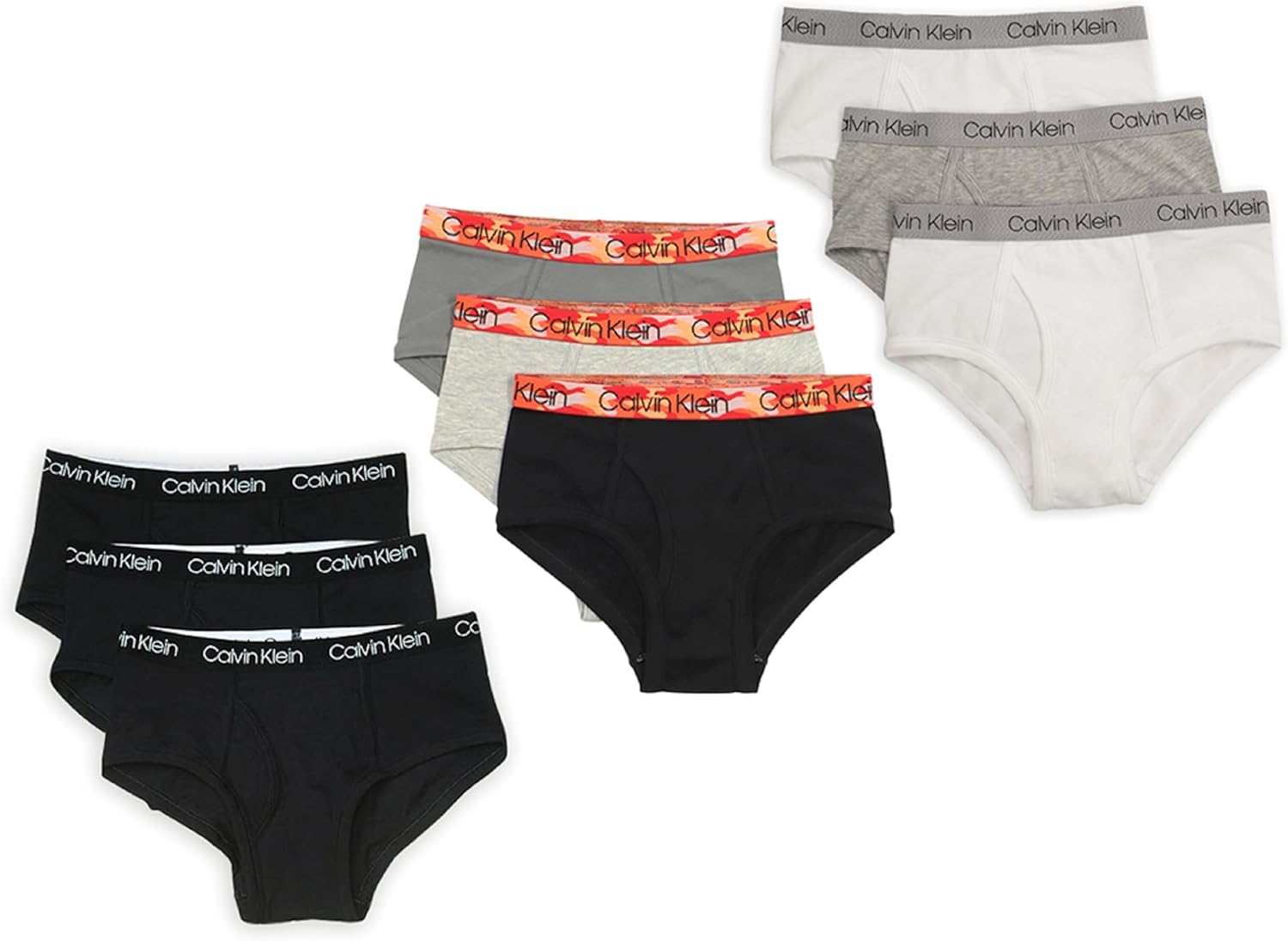 Трусы Calvin Klein для мальчиков Modern Cotton Briefs, упаковка 9 шт., White/Heather Grey/Black/Red Band