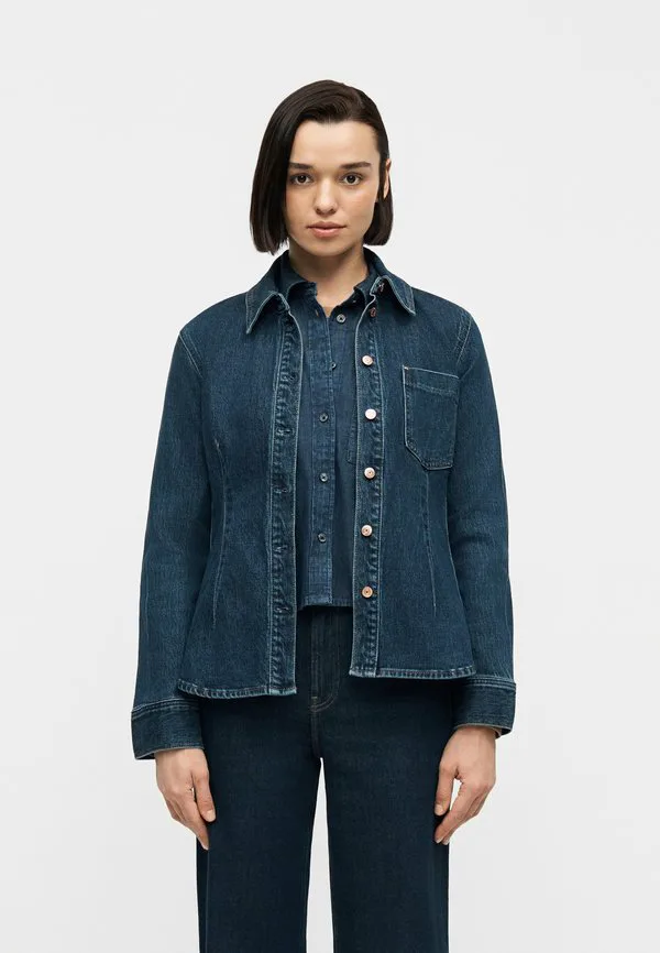 Длинная приталенная рубашка-блузка на пуговицах Gap, Dark Wash
